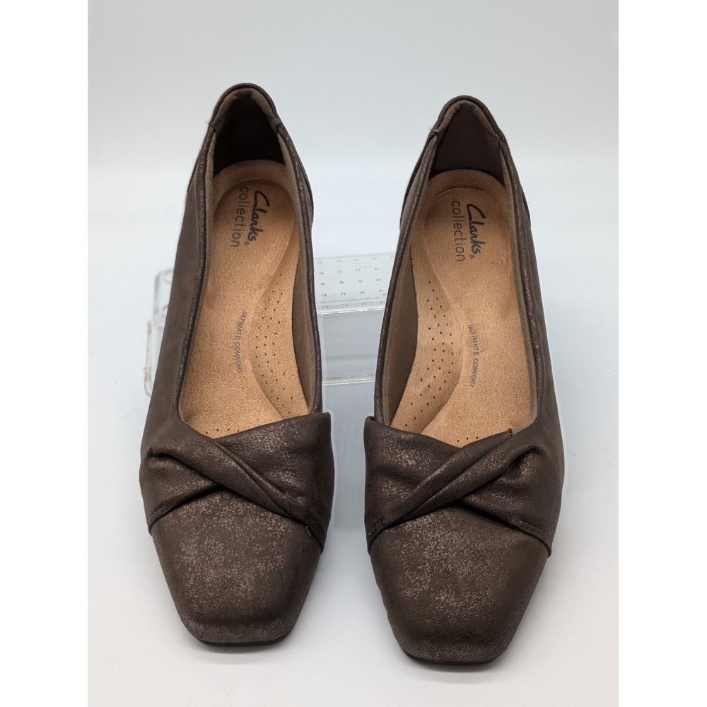 Clarks Collection Womens Flats Size 9W Brown Metallic Square Toe Comfort Shoes